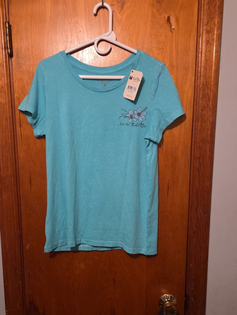 Salt Life Aqua Crewneck Tee with Small Floral Chest Graphic